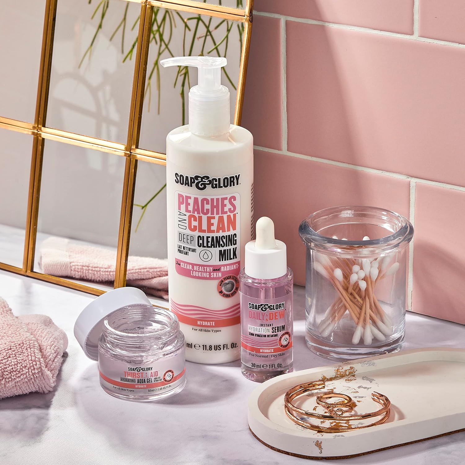 Soap & Glory Peaches & Clean Deep Cleansing Milk - 4 in 1 Milk Cleanser & Makeup Remover with Peach Extract, Ginseng & Jojoba Oil - Hydrating Facial Cleanser for Clarified & Energized Skin (350ml)-FemmiqueWomen