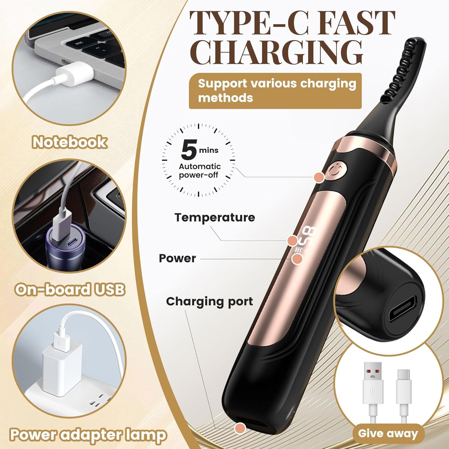 Heated Eyelash Curler, Best Selling Eyelash Curler, 10 Seconds Quick Heat - Lasts Long - with Led Display, use with Mascara, Suitable for Women and Girls-FemmiqueWomen