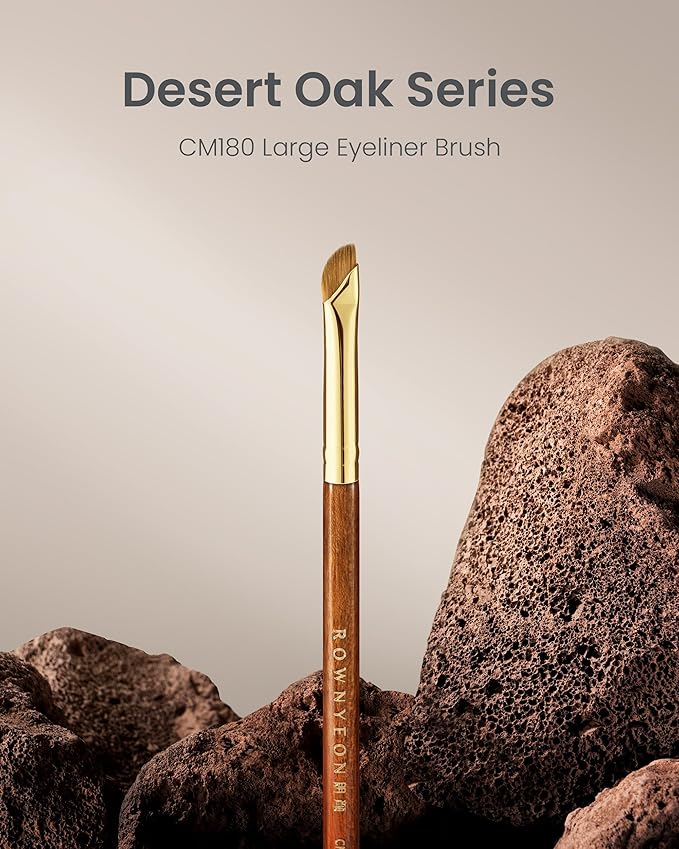 Desert Oak Series Angled Eyeliner Brush - Ultra-Fine Nylon Bristles for Razor-Sharp Gel/Liquid/Powder Lines, Anti-Smudge Design, Ebana Handle & Brass Ferrule (CM 180)-FemmiqueWomen