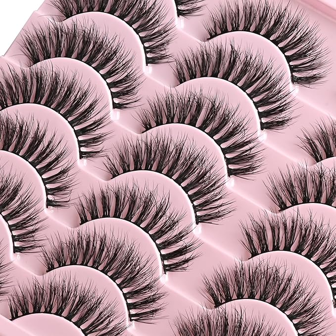 FARRED Natural Eyelashes Wispy Lashes Short False Eyelash Small Cat Eye Fake Lashes Full Pestañas Sets for MUA and Beginners Daily Makeup (F2 | 7-14mm)-FemmiqueWomen