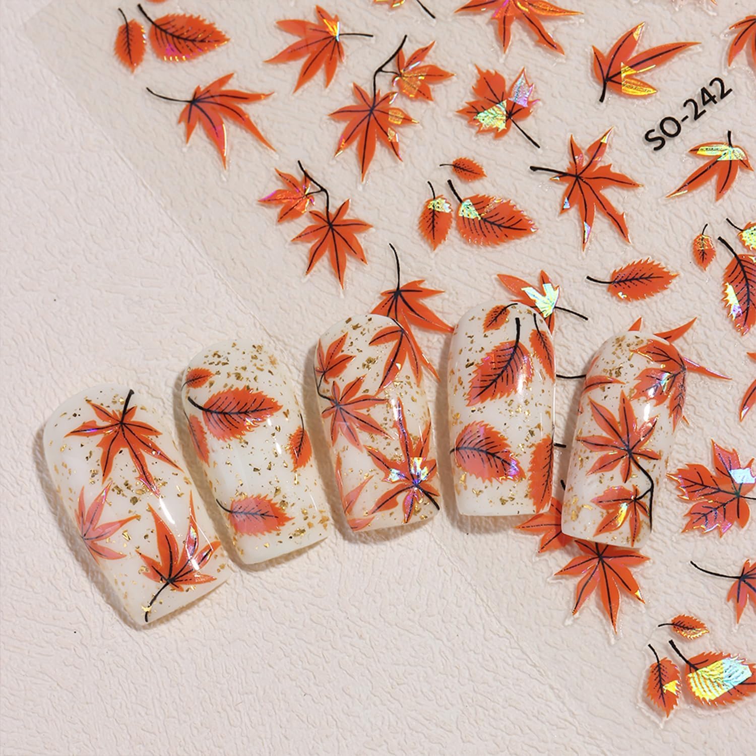 10 Sheets Fall Nail Art Stickers Decals Thanksgiving Nails Decals Autumn Maple Leaf Nails Stickers Self-Adhesive Maple Leaves Nail Art Decals for Women-FemmiqueWomen
