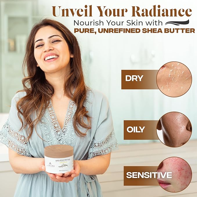 AZMERA Handcrafted Whipped Shea Body Butter – Luxurious Vanilla Bean Scented Moisturizer for Dry, Sensitive Skin, Argan Oil & Vitamin E – Vegan, Non-Greasy Skincare – 8.82 oz-FemmiqueWomen