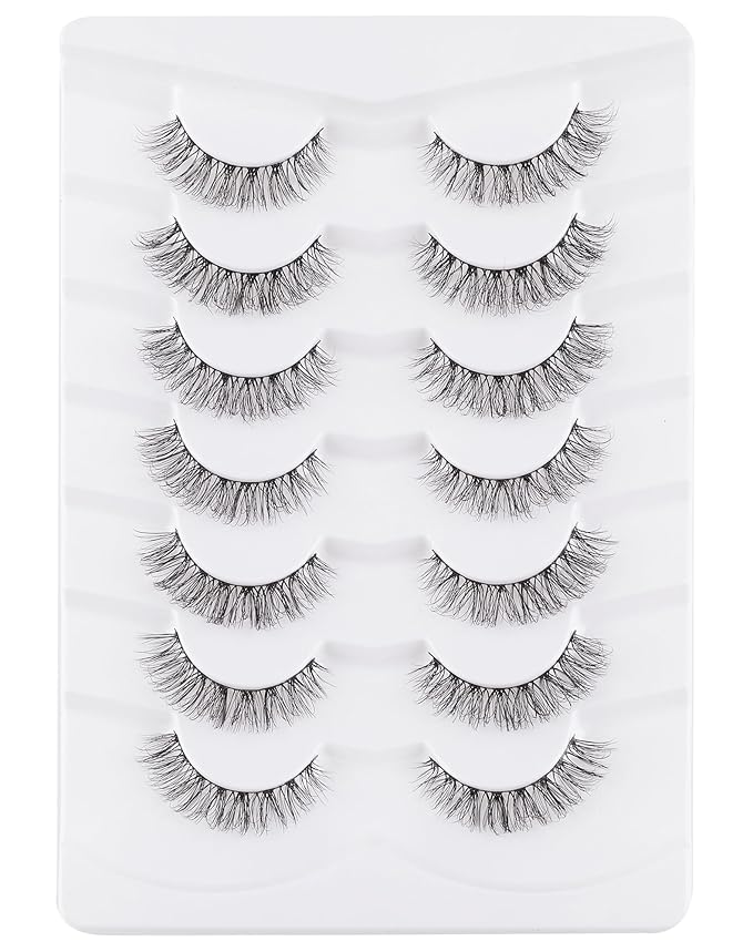 Short Eyelashes Natural Look Wispy Mink Lashes Thick False Eyelashes Small Eye Lashes Pack Fluffy Strip Lashes 7 Pairs-FemmiqueWomen