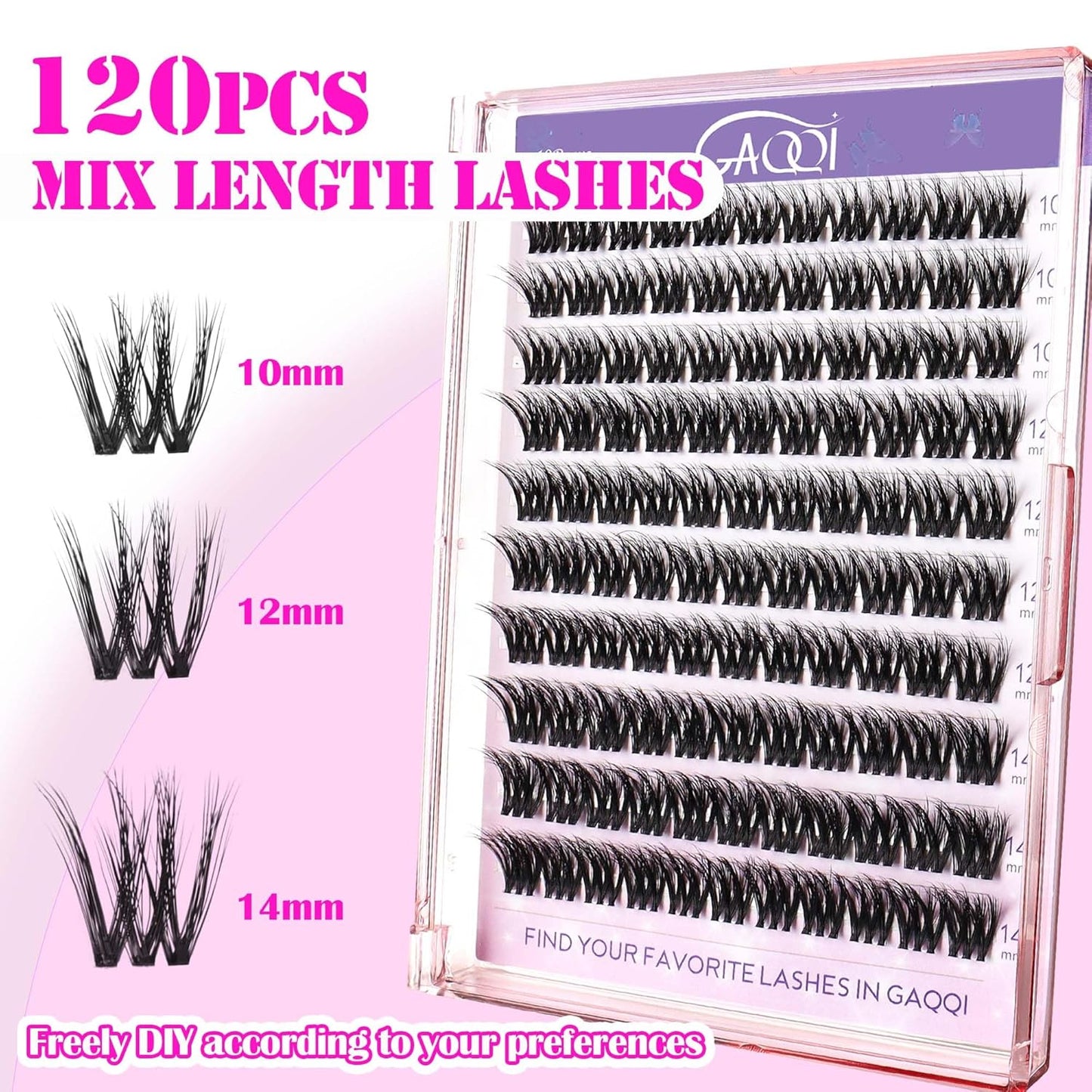GAQQI Lash Clusters, Cluster Eyelash Extensions 110 Cluster Lashes, Wispy Volume Eyelash Clusters 10-14mm, Multilayered 3D Individual Lashes, Soft and Thin Band (3D-GQ08)-FemmiqueWomen