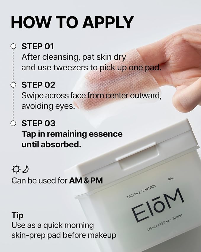 Trouble Control Pad | Korean Toner for Oily, Sensitive & Acne-Prone Skin – Exfoliating Facial Pads with Dual Cotton Rounds & Calming Botanicals (70 Pads)-FemmiqueWomen