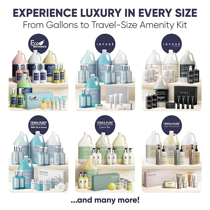 1-Shoppe All-In-Kit|Aqua Organics Amenity Kit|Boxed Hotel Toiletries|Bulk Set 1oz Travel Size Shampoo,Conditioner,Lotion,Body Wash & Bar Soap for Guest Hospitality AirBnB/Vacation Rentals|5 Pieces-FemmiqueWomen