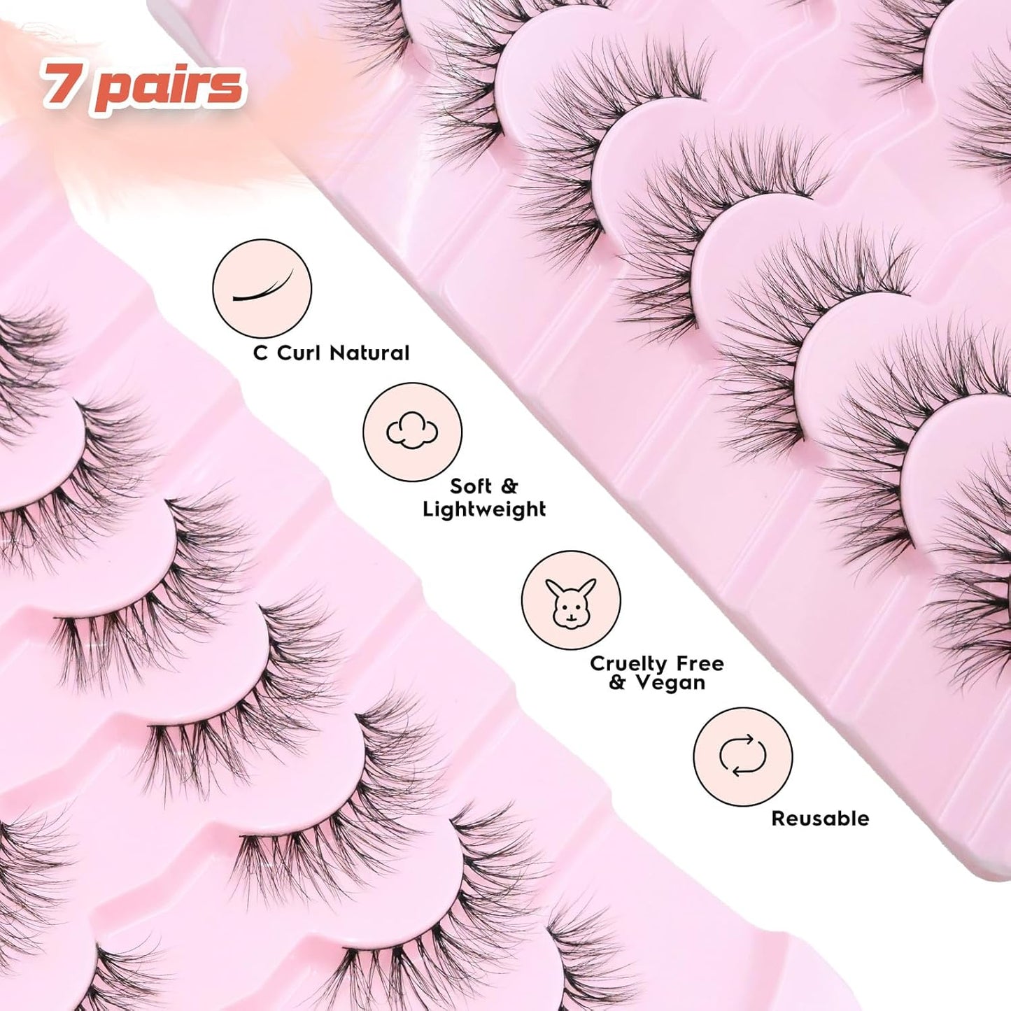 False Lashes Natural Wispy Eyelashes 11mm Short Lashes 3D Volume Fake Eyelashes Thin Cotton Band C Curl Soft Strip Eye Lashes Pack 7 Pairs Siligli-FemmiqueWomen