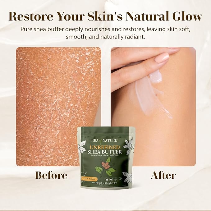 era of nature Organic Unrefined Raw African Ivory White Shea Butter 16oz - Moisturizing Raw Shea Butter Bar for Skin & Hair, DIY Lip Balm Base, Cream, Soap & Lotion Making Supplies Kit, Skincare-FemmiqueWomen