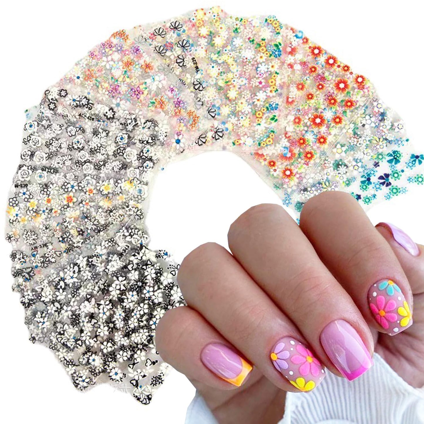 30 Sheets 3D Self-Adhesive Flower Nail Stickers - Black, White, Colorful Cherry Blossoms, Daisy Art for Gel Nails - Spring Design Supplies, DIY Charms Decoration for Women-FemmiqueWomen