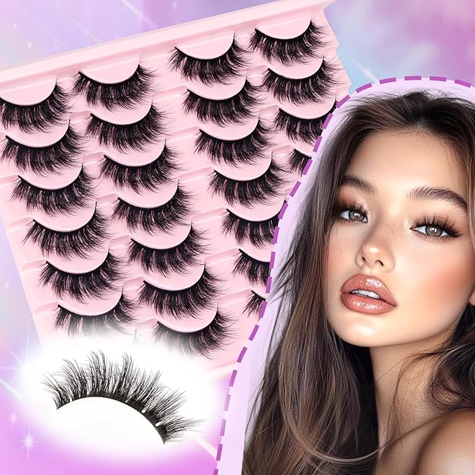Losha Lashes Fluffy False Eyelashes 5D Volume Eye Lashes 14 Pairs Vegan Fake Eyelashes Soft Faux Mink Lashes Pack (Thrives Only)-FemmiqueWomen