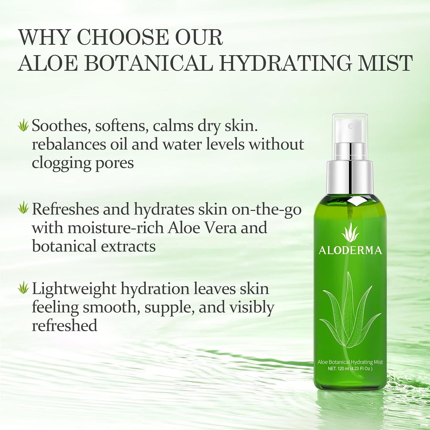 Aloderma Aloe Botanical Hydrating Mist Made with 82% Organic Aloe Vera - Soothing, Moisturizing Facial Spray with Panthenol - Refreshes, Invigorates Skin Throughout the Day, 120ml/4.23Oz (6)-FemmiqueWomen