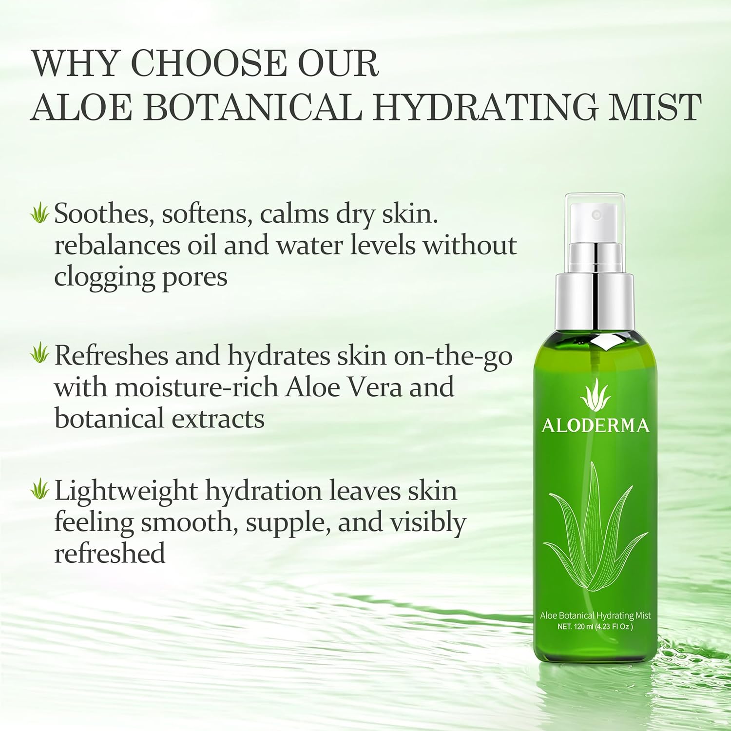 Aloderma Aloe Botanical Hydrating Mist Made with 82% Organic Aloe Vera - Soothing, Moisturizing Facial Spray with Panthenol - Refreshes, Invigorates Skin Throughout the Day, 120ml/4.23Oz (6)-FemmiqueWomen