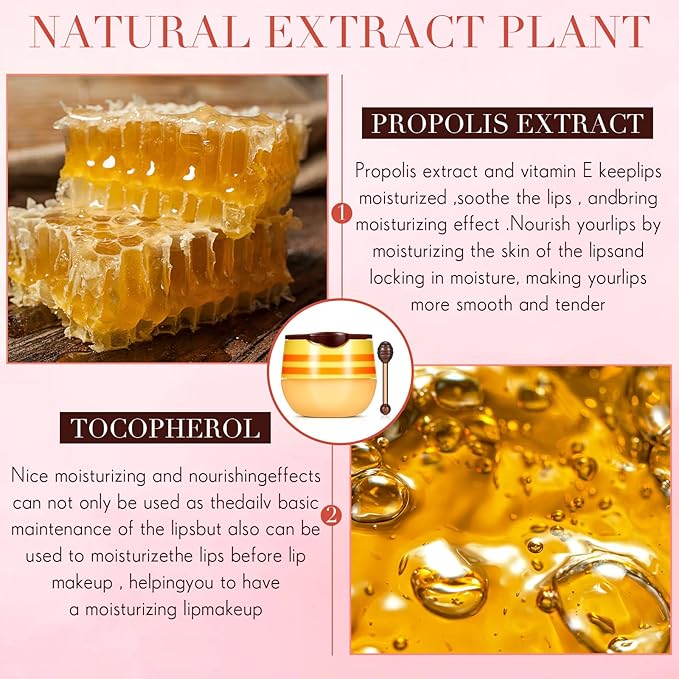 12 Pcs Bee Lip Balm Honey Pot with Brush Propolis Lip Mask Overnight, Moisturizing Hydrating Lip Sleeping Mask Prevention Dry and Cracked(Honey+Strawberry)-FemmiqueWomen