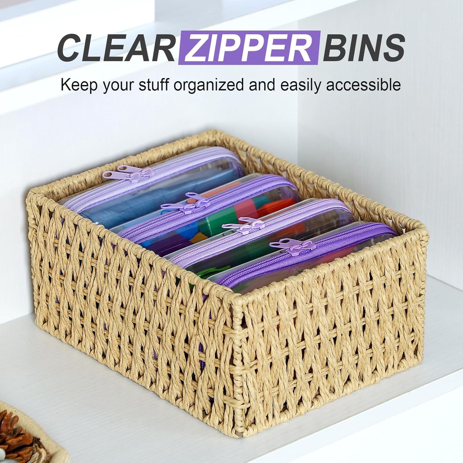 Hoolerry 4 Pcs Hard Clear Zipper Case Makeup Bags Plastic Pencil Pouch Transparent Storage Box Containers for Cosmetics, Snacks, Building Blocks, Puzzles(Purple,7.5 x 3.9 x 2 in)-FemmiqueWomen