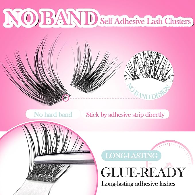 GAQQI Self Adhesive Lash Clusters, No Glue Eyelash Clusters 10-16mm Full & Volume Self Adhesive False Eyelashes, No Band Glueless Lashes-FemmiqueWomen