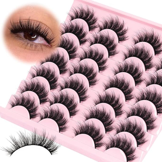 Losha Lashes Fluffy False Eyelashes 5D Volume Eye Lashes 14 Pairs Vegan Fake Eyelashes Soft Faux Mink Lashes Pack (Thrives Only)-FemmiqueWomen