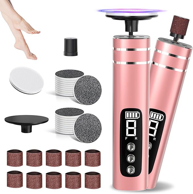 2 in 1 Electric Foot Callus Remover,9 Adjustable Speeds Rechargeable Electric Dead Skin Sander Pedicure Tools with Sandpaper Disk and Nail Drill Bits,Grinding Heads for Women&Men-FemmiqueWomen
