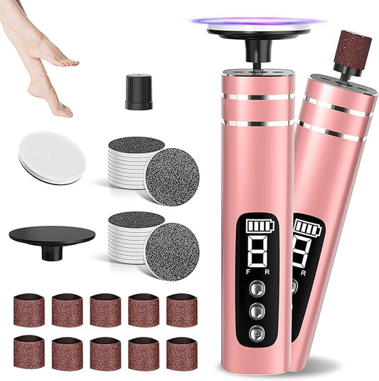 2 in 1 Electric Foot Callus Remover,9 Adjustable Speeds Rechargeable Electric Dead Skin Sander Pedicure Tools with Sandpaper Disk and Nail Drill Bits,Grinding Heads for Women&Men-FemmiqueWomen