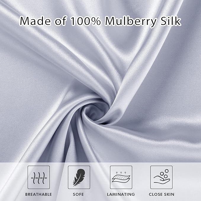 2 Pack Satin Pillowcase with Latent Zipper, Adjustable Satin Eye Mask for Sleeping and Satin Volume Scrunchie for Hair and Skin, Standard Size (Silver,Classic Style)-FemmiqueWomen