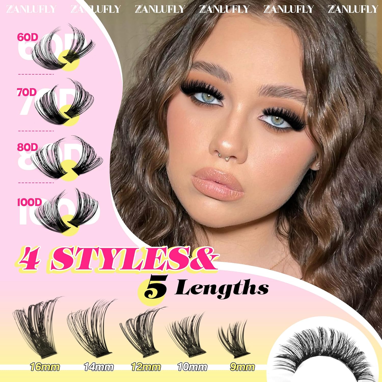 Lash Clusters D-Curly Individual Lashes Volume Eyelash Clusters Bulk zanlufly Thick Lash Extension 560Pcs Natural DIY Eyelash Extension (9-16MM,60D+70D+80D+100D)-FemmiqueWomen