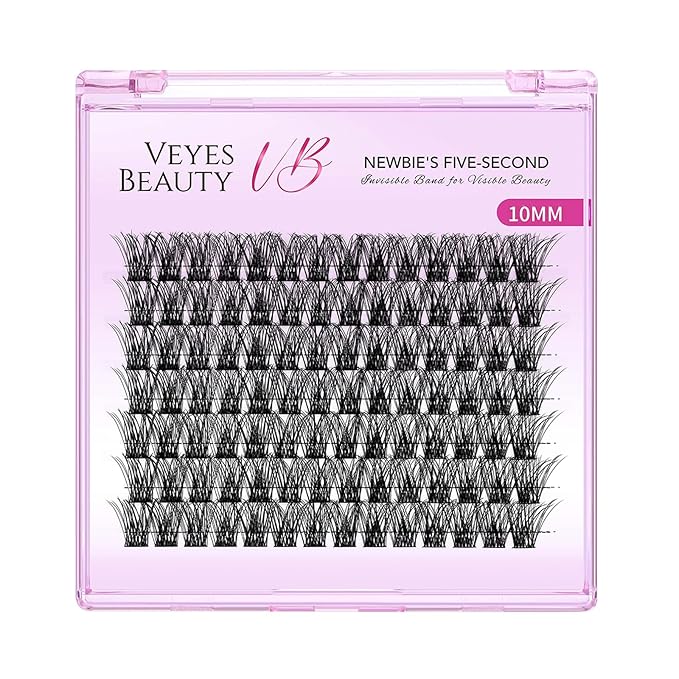 VEYESBEAUTY Lash Clusters Individual Eyelash Extensions Thin & Invisible Band DIY False Eyelashes for Self-application Newbie's Five-Second Series Wispy Lash Tray, Boldeye 10mm Single Length-FemmiqueWomen