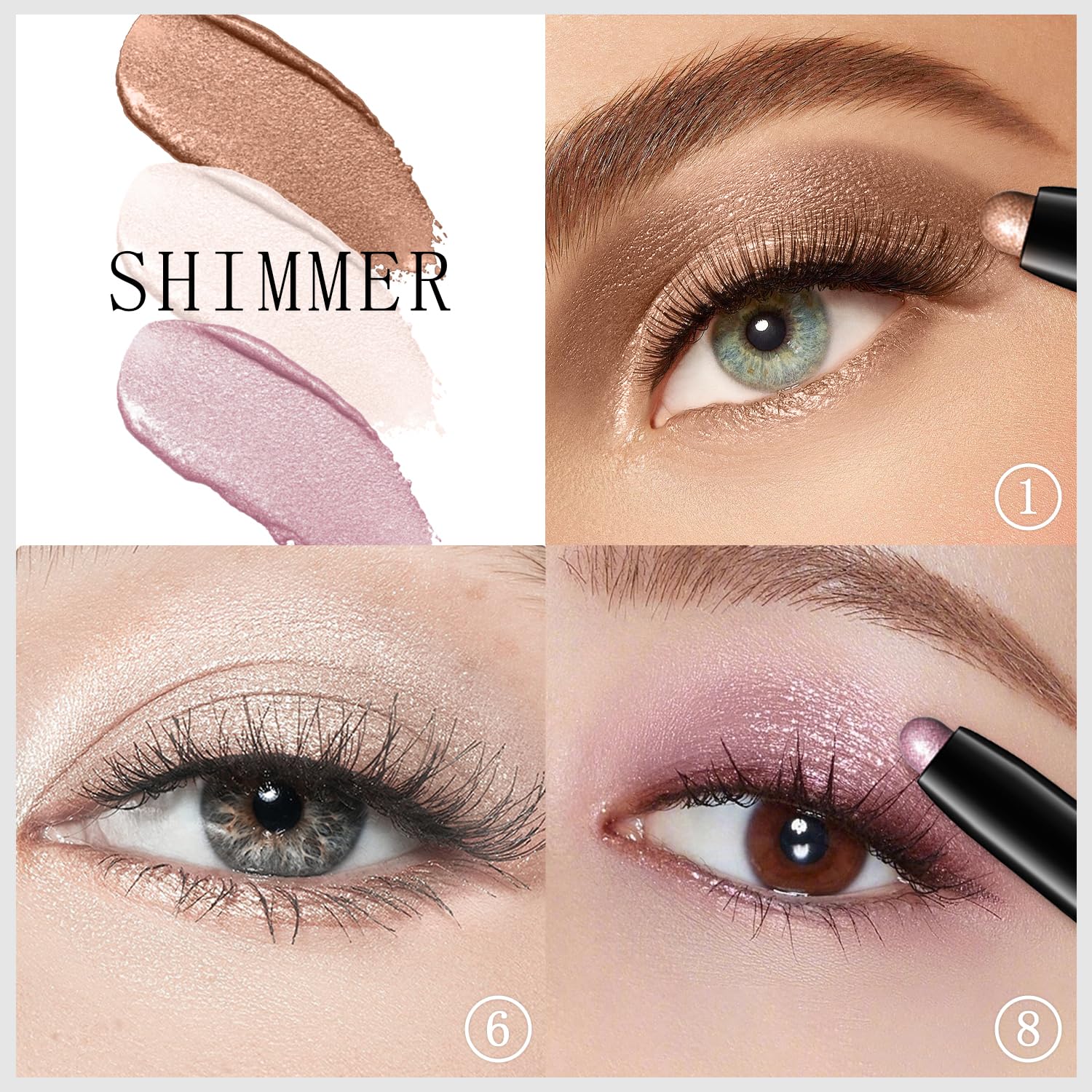 3PCS Eyeshadow Stick, Shimmer and Matte Cream Eye Shadow Brightener Sticks Eyeliner Pencil Crayon, Waterproof Long Lasting Eye Highlighter Stick Makeup (01+06+08)-FemmiqueWomen