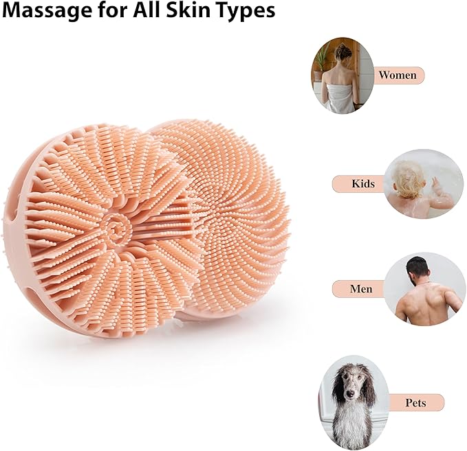 2 PC Silicone Exfoliating Body Scrubber, Silicone Body Shampoo Brush, Soft Silicone Loofah for Sensitive Skin, Shower Silicone Hair Scalp Massager, Easy to Clean, Lather Well(Pink&Black)-FemmiqueWomen