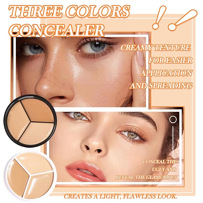 3 Colors Correcting Concealer Makeup Cream Contour Palette,Cream Makeup Palette,Contouring Foundation Highlighting Concealer Palette with Bursh,Professional Concealer Foundation Palette for Women-FemmiqueWomen