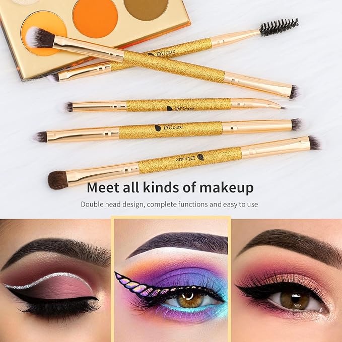 DUcare Eyeshadow Brushes Set Duo End Eye Makeup Brushes Professional Eyeshadow Brush set 5Pcs Travel Concealer Eyebrow Eyelash Eye Liners Blending-FemmiqueWomen