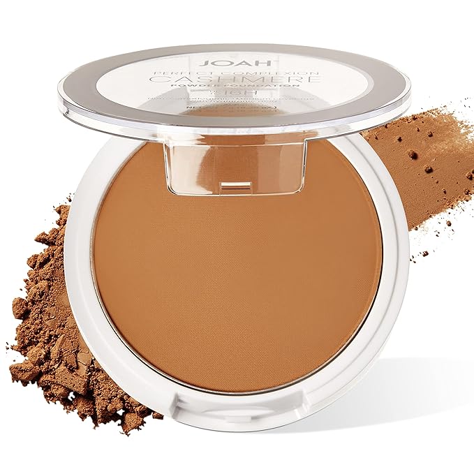 JOAH Perfect Complexion Cashmere Powder Foundation, Medium Face Coverage, Matte Finish, Korean Makeup, Compact Design For Oily & All Skin Types, 16 Hour Wear, Tan with Warm Undertones-FemmiqueWomen