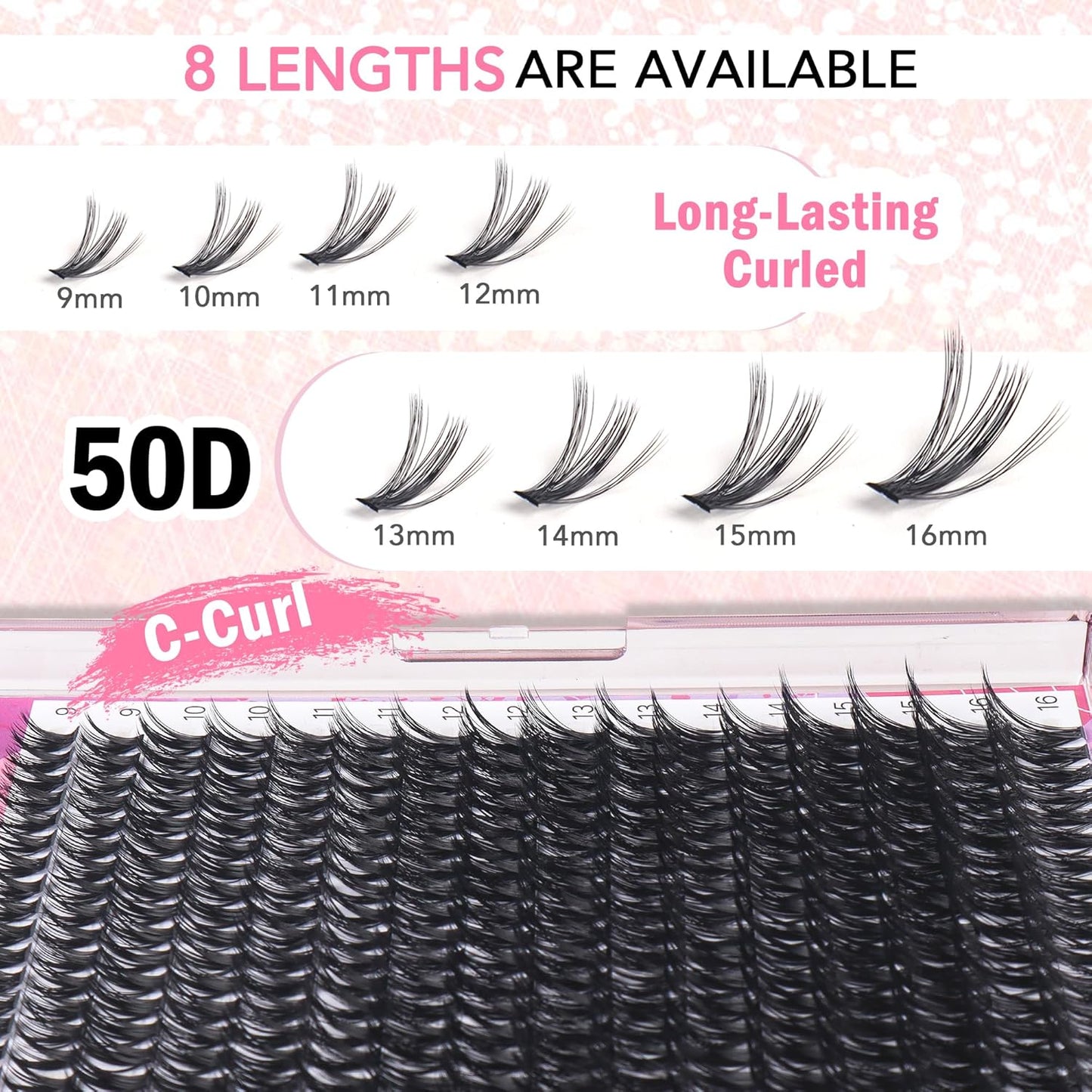 GAQQI Lash Clusters 320Pcs Individual Lashes 50D Mixed 9-16mm Eyelash Clusters C Curl Lash Clusters Look Like Mink Eyelash Extensions Thin Band Soft to Use Self Application(50D-CMIX）-FemmiqueWomen