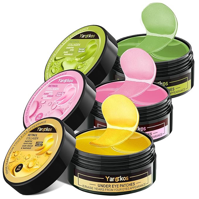 3 Packs 60 Pcs Under Eye Patches, 24K Gold+Pink+Green, 30 Pairs Undereye Mask for Puffy Eye Dark Circle Treatment, Collagen Gel Pads Hydrating for Eye Bag Puffiness Wrinkle, Women Men Beauty Skin Care-FemmiqueWomen