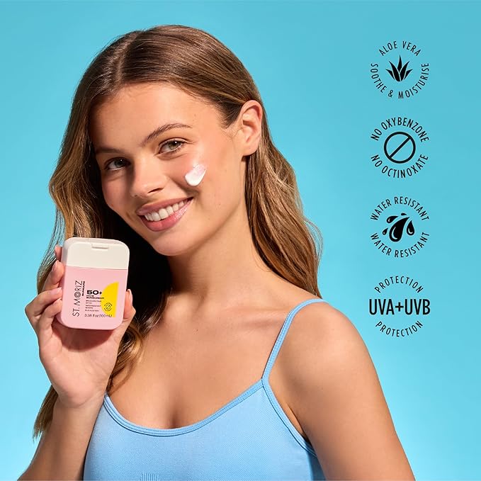 St Moriz Suncare SPF - Sunscreen - Broad Spectrum Protection Water Resistant Sunscreen Moisturizing Lotion + Vitamin E - Oxybenzone & Octinoxate Free - Vegan - Face, 50, Sun Protection Factor (SPF)-FemmiqueWomen