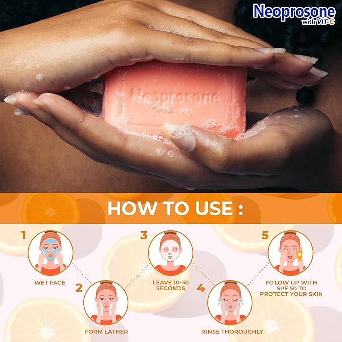Neoprosone Skin Brightening Soap, 2.82 oz / 80 g, Hyperpigmentation Soap, Cleansing Bar, Fade Dark Spots on Knees, Elbows, Face, Private Areas, with Vitamin C and Castor Oil-FemmiqueWomen