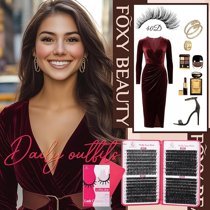 Lash Clusters 640PCS - Natural Fluffy Lash Clusters 40D+60D+80D+100D Fluffy Wispy Lash Clusters D Curl Lash Extension 11-18MM Individual Lash Clusters Cluster Eyelash Extensions for Beginners-FemmiqueWomen