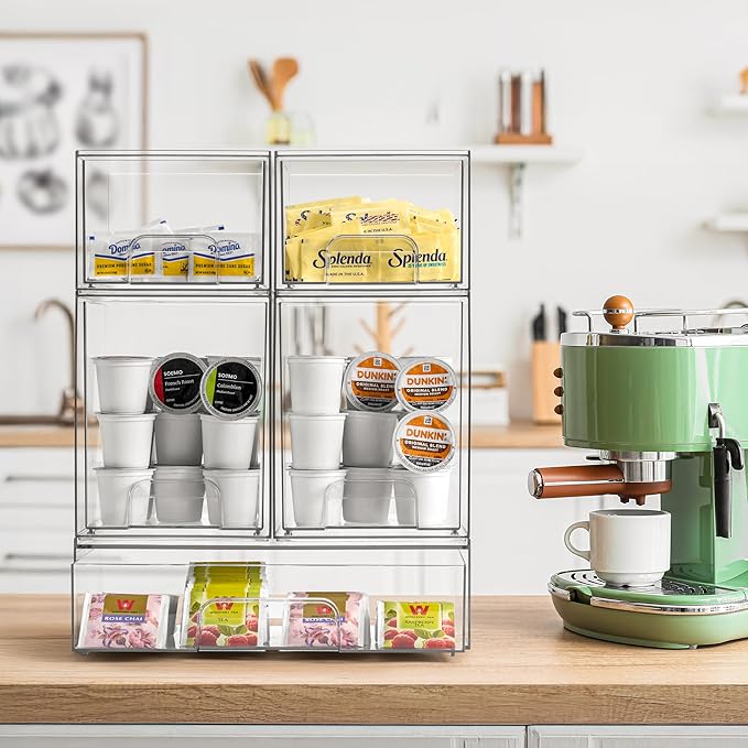 Sorbus Acrylic Storage Containers - 3 Pack, Stackable Storage Bins Set for Bathroom Organization - Clear Acrylic Drawer Organizers - Makeup Case Pull-Out Drawers (4.4’’ Tall and 12.1’’ Wide)-FemmiqueWomen