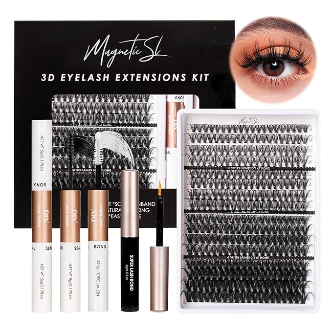 Lash Clusters 320pcs Lash Extension Kit 30D 40D 80D 100D Individual Lashes Kit 12-20mm Eyelash Extension Kit with Lash Bond&Seal,Lash Remover and Lash Tweezers for Easy Use(30/40/80/100D-0.07D Kit))-FemmiqueWomen