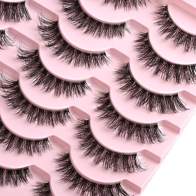 FARRED Cat Eye Lashes False Eyelashes Short Wispy Lash Strips Volume Eyelash 14 Pairs Cateye Medium Length False Clear Band Lashes Natural Looking Hybrid Clusters Full Strip Lashes (F25 | 8-14mm)-FemmiqueWomen