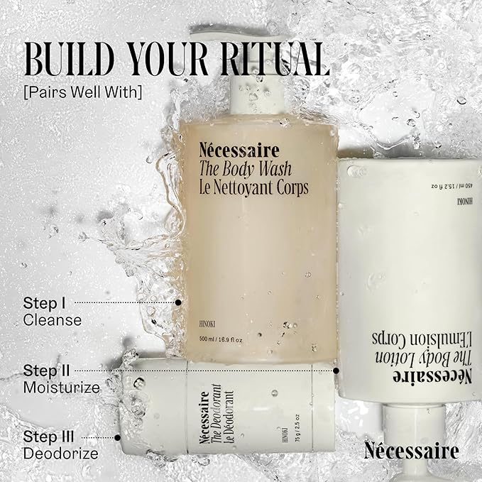 Nécessaire The Body Wash Hinoki. Natural Body Wash for Women & Men, Softening Shower Gel with Gentle Exfoliating Acids AHA/BHA/PHA. Gel Cleanse,16.9 fl oz-FemmiqueWomen