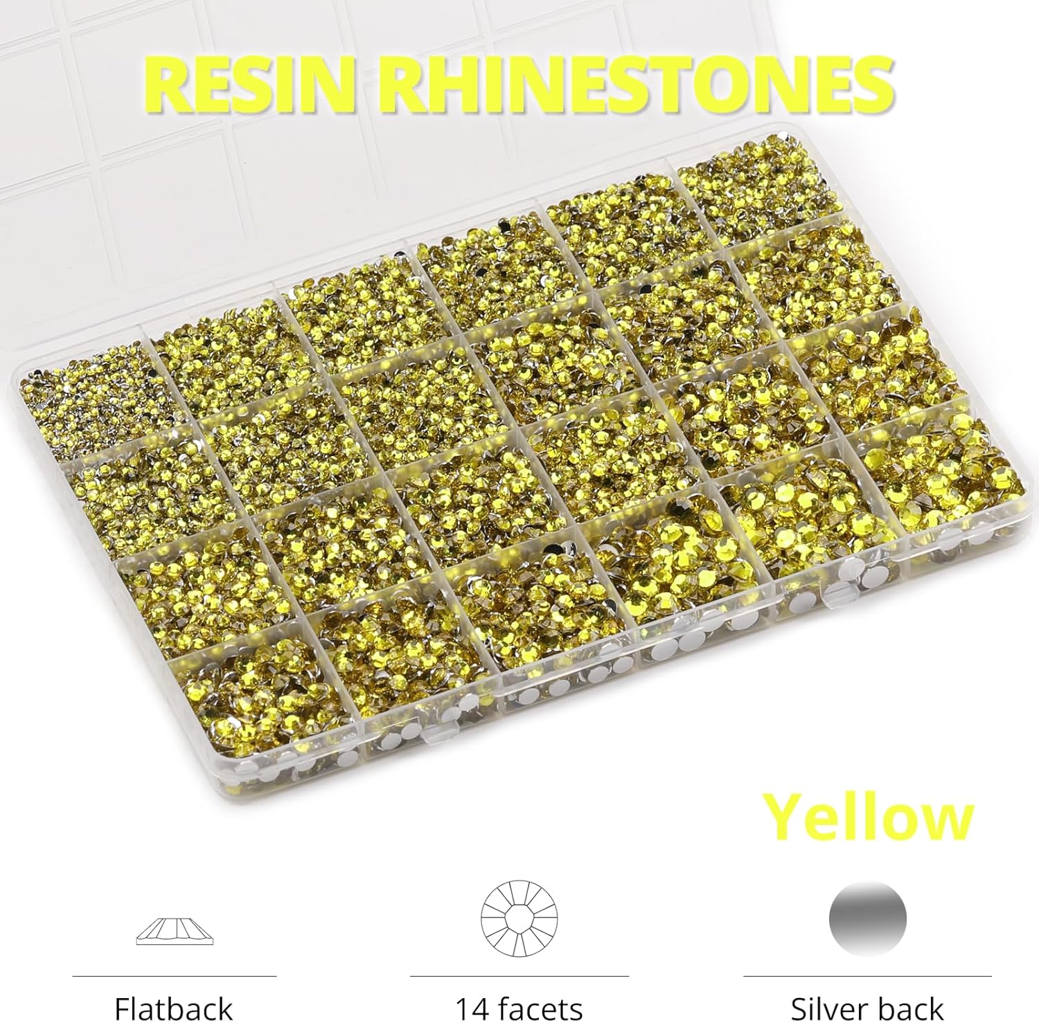 30000Pcs Resin Rhinestones Set for Crafting Bedazzling, Yellow Flatback Gems Jewels for Crafts Clothes Shoes Fabric Outfit Makeup, Flat Back Crystal 2-6mm with b 7000 Glue-FemmiqueWomen
