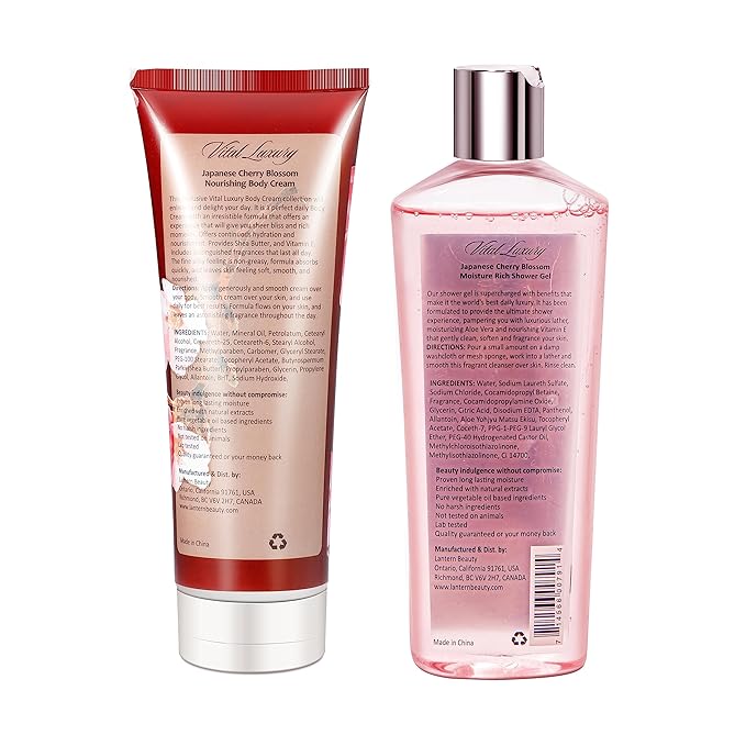 Japanese Cherry Blossom Shower Gel and Body Cream Set - Nourishing and Moisturizing Daily Skincare - 8 fl.oz / 236mL Each, Christmas Gifts for Her and Him (Japanese Cherry Blossom)-FemmiqueWomen