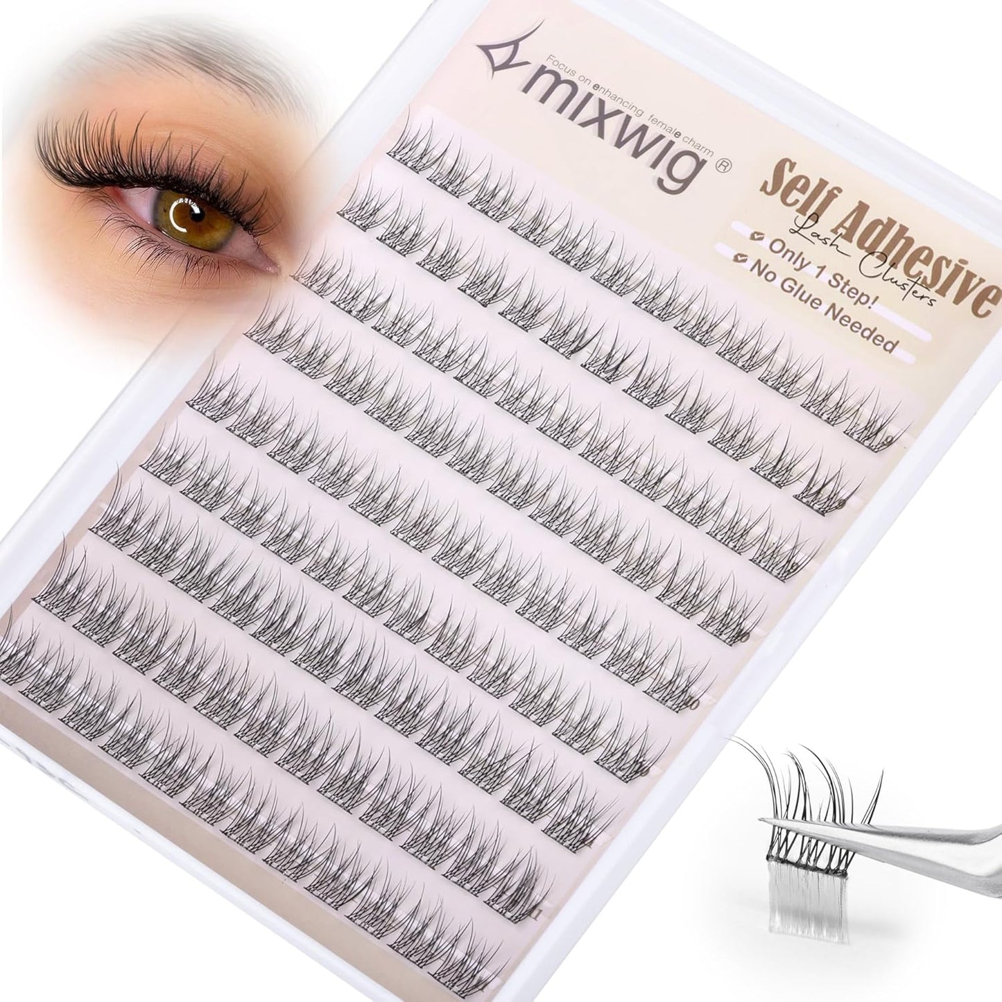 Natural Self Adhesive Lash Clusters Pre Glued Eyelash Clusters Wispy Stick on Lashes Self Adhesive Lashes Clusters Natural Look C-Curly Individual Lashes 9-11MM by Lvmixwig-FemmiqueWomen