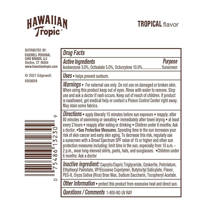Hawaiian Tropic Tropical Lip Balm SPF 30, 0.14oz | Lip Sunscreen, Lip SPF 30, Lip Sunblock, Oxybenzone Free Sunscreen, Travel Size Sunscreen, Mini Sunscreen, 0.14oz (Pack of 10)-FemmiqueWomen