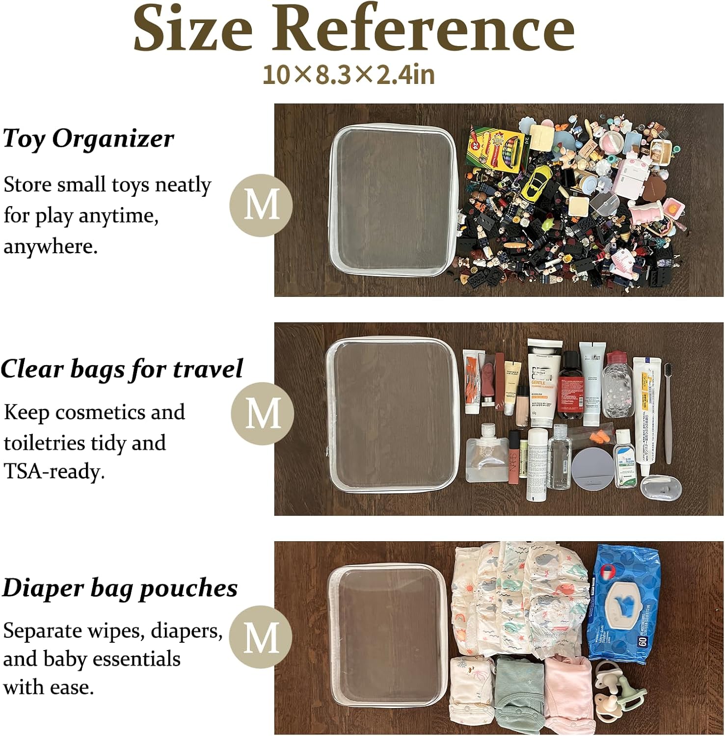 4 pcs Clear Zipper Pouches, Hard Shell Zipper Case, Makeup Organizer Travel Toiletry bag, Diaper Bag, Travel Organizer, Clear Cosmetic Bag,Toy Storage Bins (M+3S Pink)-FemmiqueWomen