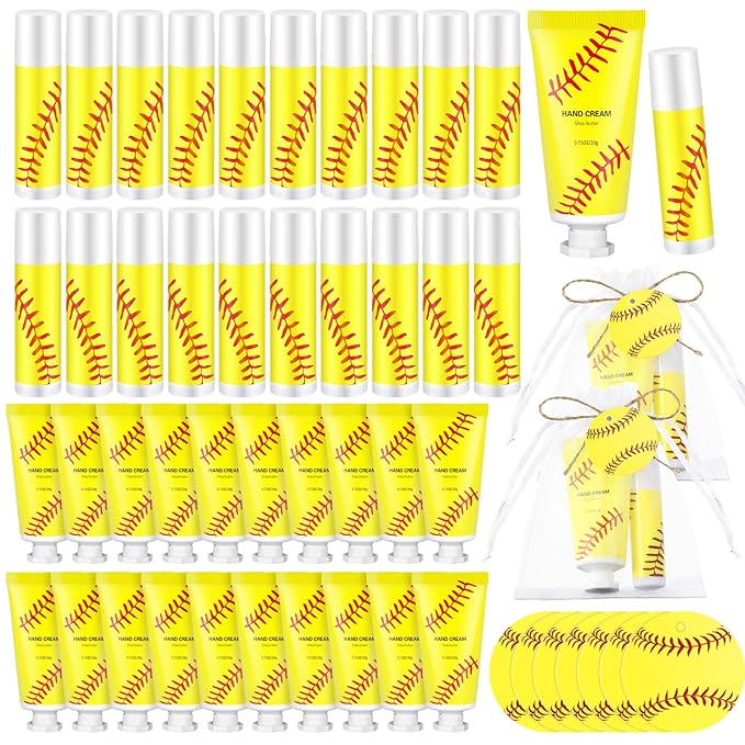 144 Pcs Softball Lip Balm Hand Cream Set Softball Accessories Softball Party Favors Including 36 Softball Lip Balm 36 Moisturizing Hand Cream 36 Bags 36 Softball Cards and Ropes for Kids Gifts-FemmiqueWomen