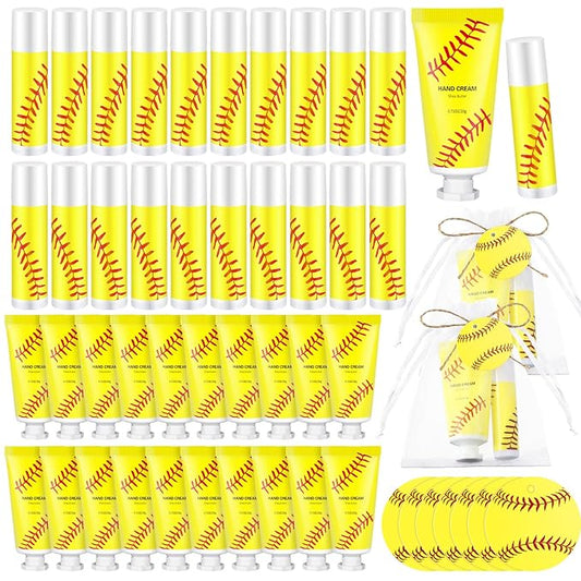 144 Pcs Softball Lip Balm Hand Cream Set Softball Accessories Softball Party Favors Including 36 Softball Lip Balm 36 Moisturizing Hand Cream 36 Bags 36 Softball Cards and Ropes for Kids Gifts-FemmiqueWomen