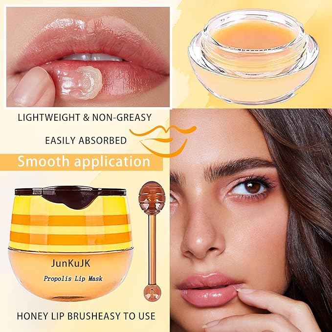 3 Pcs Bee Lip Balm Honey Pot with Stick,Moisturizing Lip Mask Overnight,Day and Night Tinted Sleeping Lip Balm,Hydrating Lip Scrubs Exfoliator & Moisturizer-FemmiqueWomen