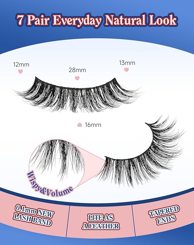 Lashes Natural Look Wispy Spiky Eyelashes Everyday False Lash Soft Strip Eyelashes Fluffy 7 Pairs D78-FemmiqueWomen