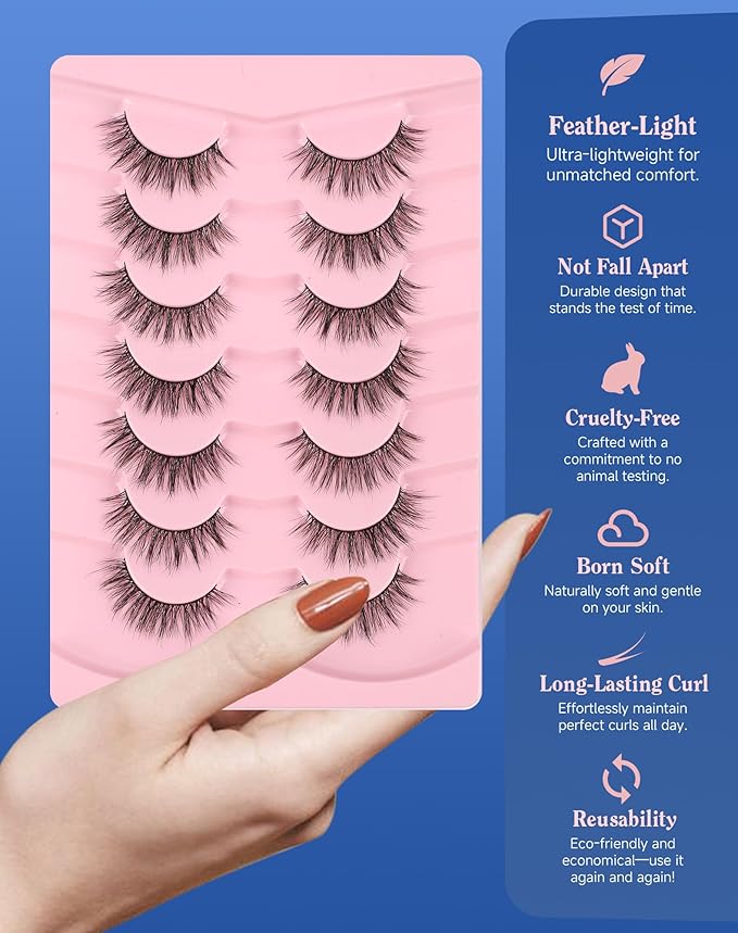 Lashes Natural Wispy Look Flared False Eyelashes Soft Strip Lash Fluffy Eyelash 7 Pairs D79-FemmiqueWomen