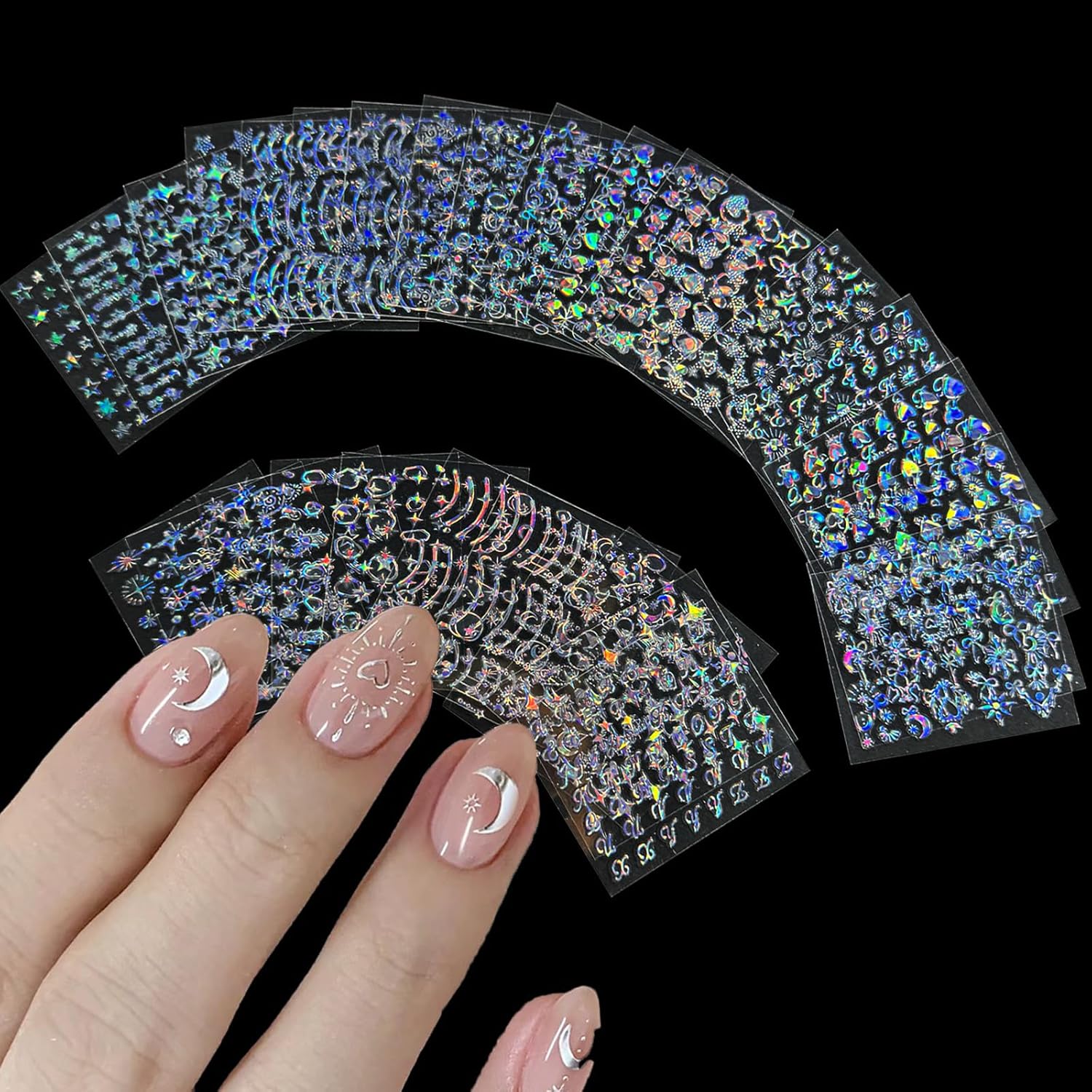 30 Sheets Star Nail Art Stickers Aurora Star Line 3D Self Adhesive Nail Stickers for Nail Art Moon Stars Nail Decals Heart Nail Supplies for Women and Girls Manicure DIY Decoration-FemmiqueWomen